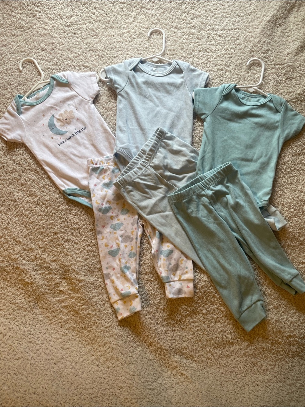 Baby Gear Moon, Light Blue and White Baby Pajama Set